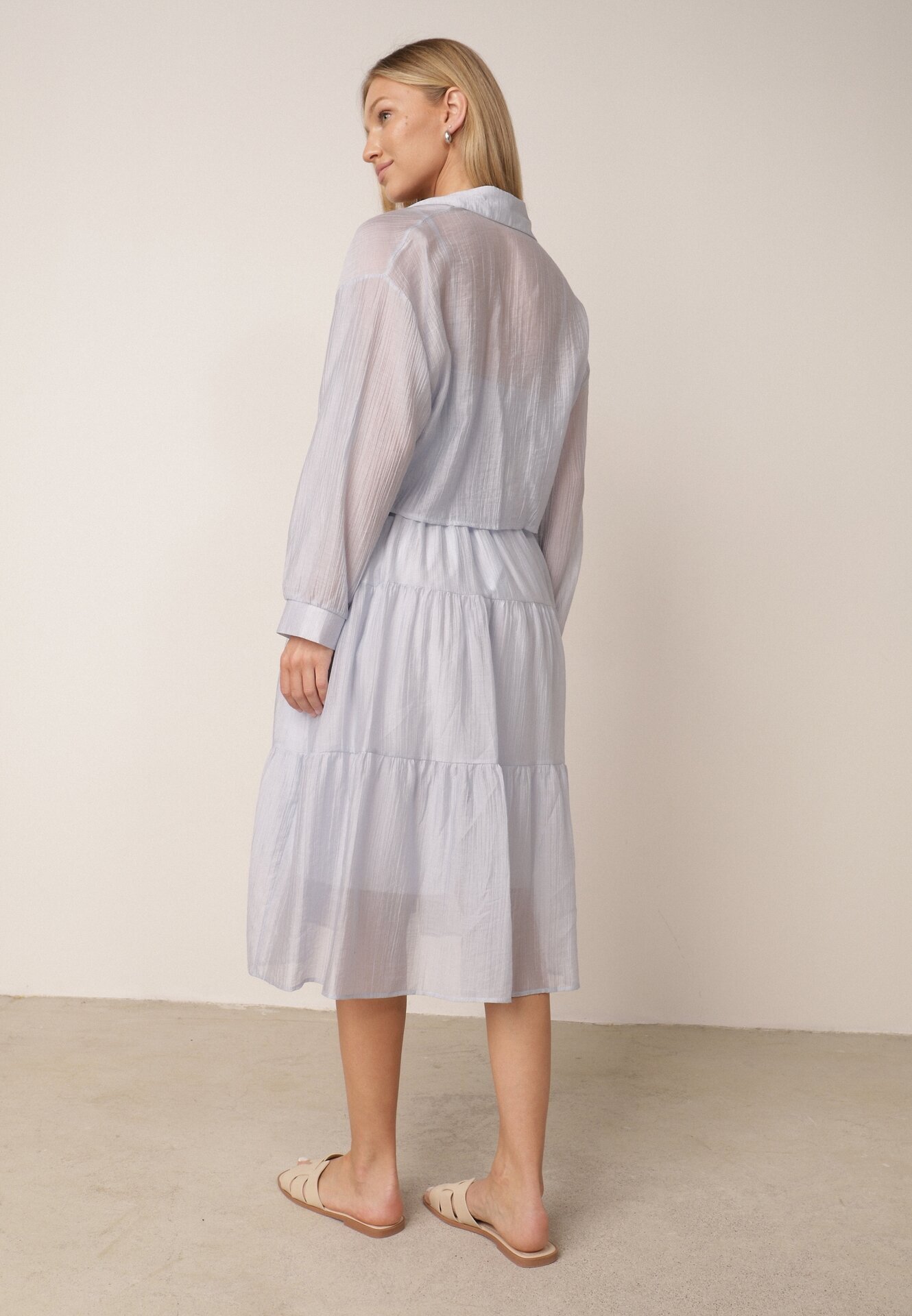 j&x Set de vară din Tencel cu rochie pe bretele și cămașă transparentă Thassa Albastru