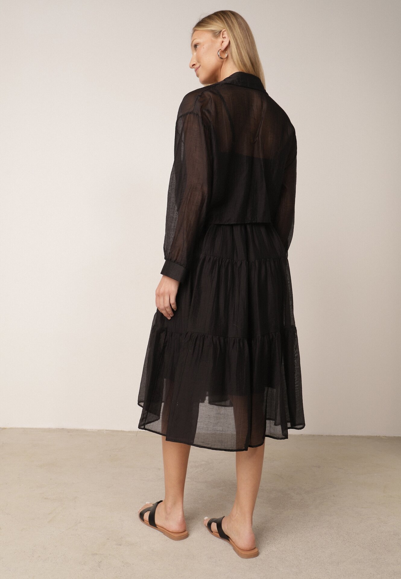 j&x Set de vară din Tencel cu rochie pe bretele și cămașă transparentă Thassa Negru