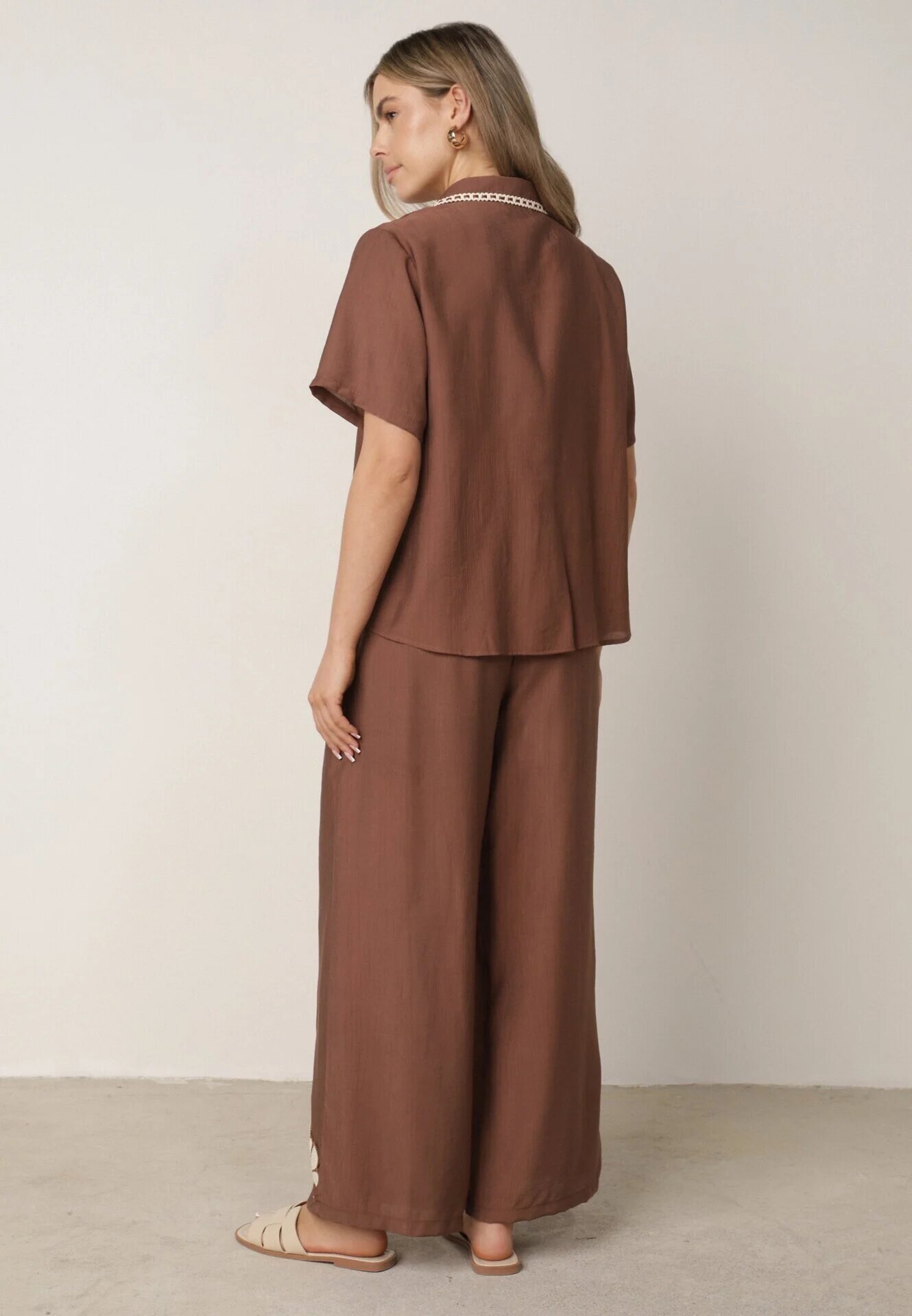 j&x Set de vară din viscoză cămașă și pantaloni cu aplicații croșetate Prisesa Maro