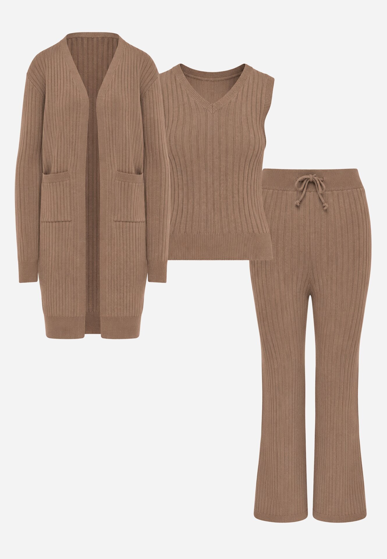 j&x Set din tricot cu bumbac 3 piese: cardigan pantaloni și vestă Vordelia Bej