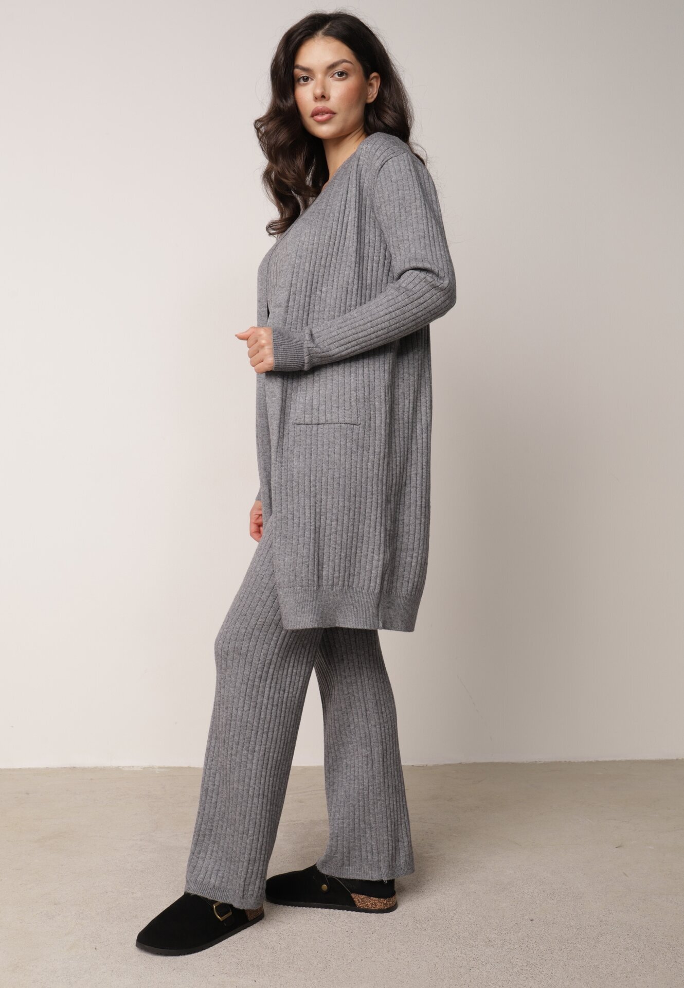 j&x Set din tricot cu bumbac 3 piese: cardigan pantaloni și vestă Vordelia Gri