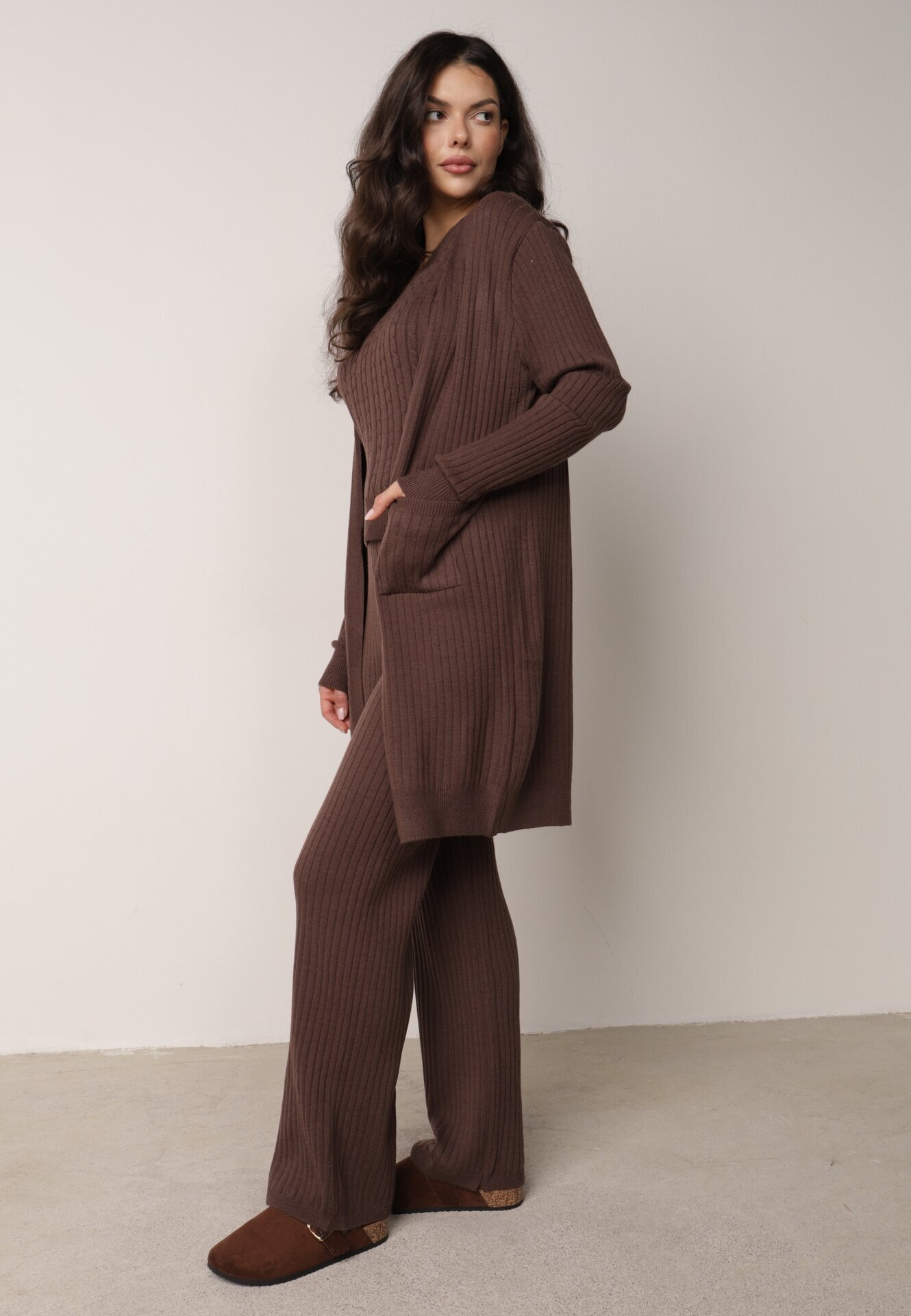 j&x Set din tricot cu bumbac 3 piese: cardigan pantaloni și vestă Vordelia Maro