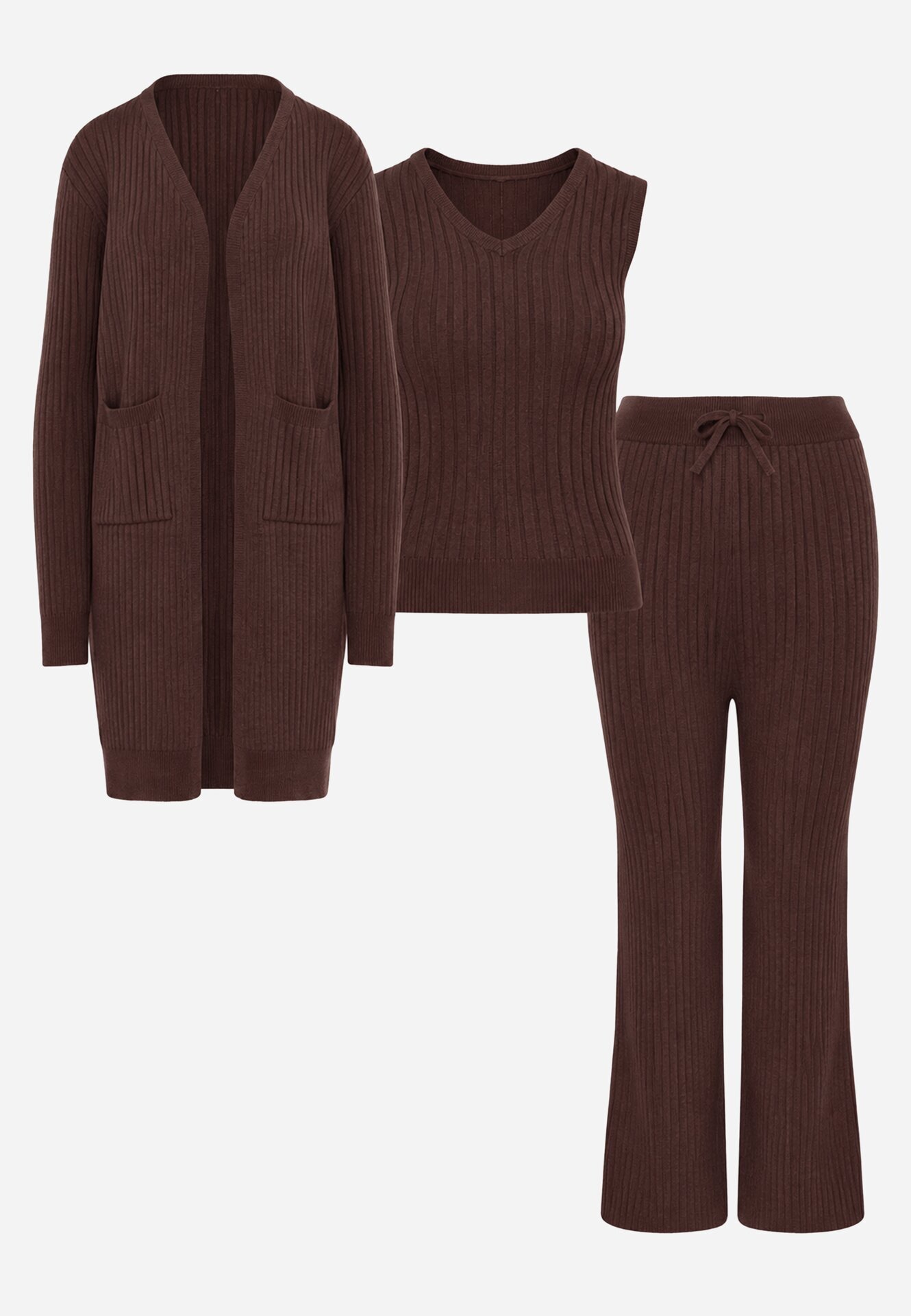 j&x Set din tricot cu bumbac 3 piese: cardigan pantaloni și vestă Vordelia Maro