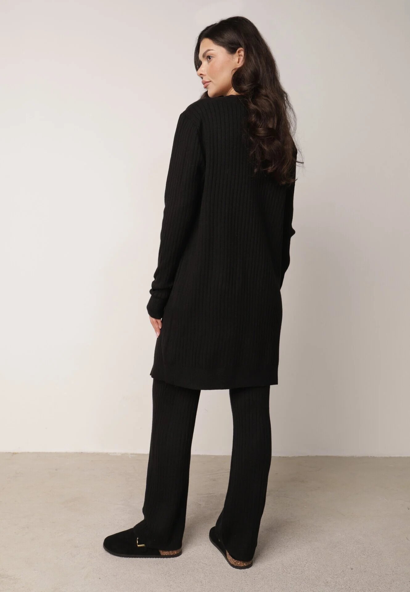 j&x Set din tricot cu bumbac 3 piese: cardigan pantaloni și vestă Vordelia Negru