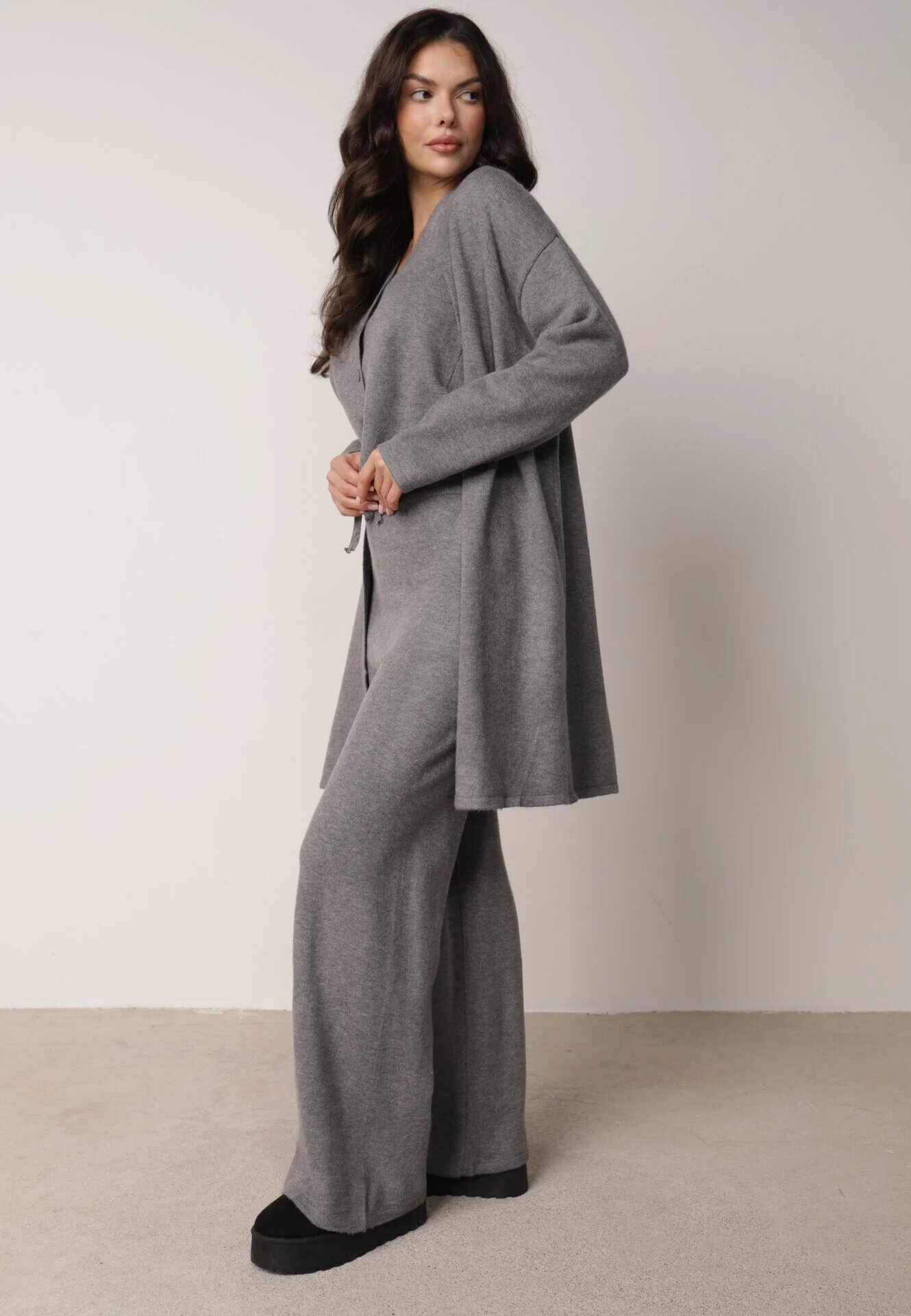j&x Set din tricot cu lână și bumbac pantaloni cardigan și vestă Cardemia Gri