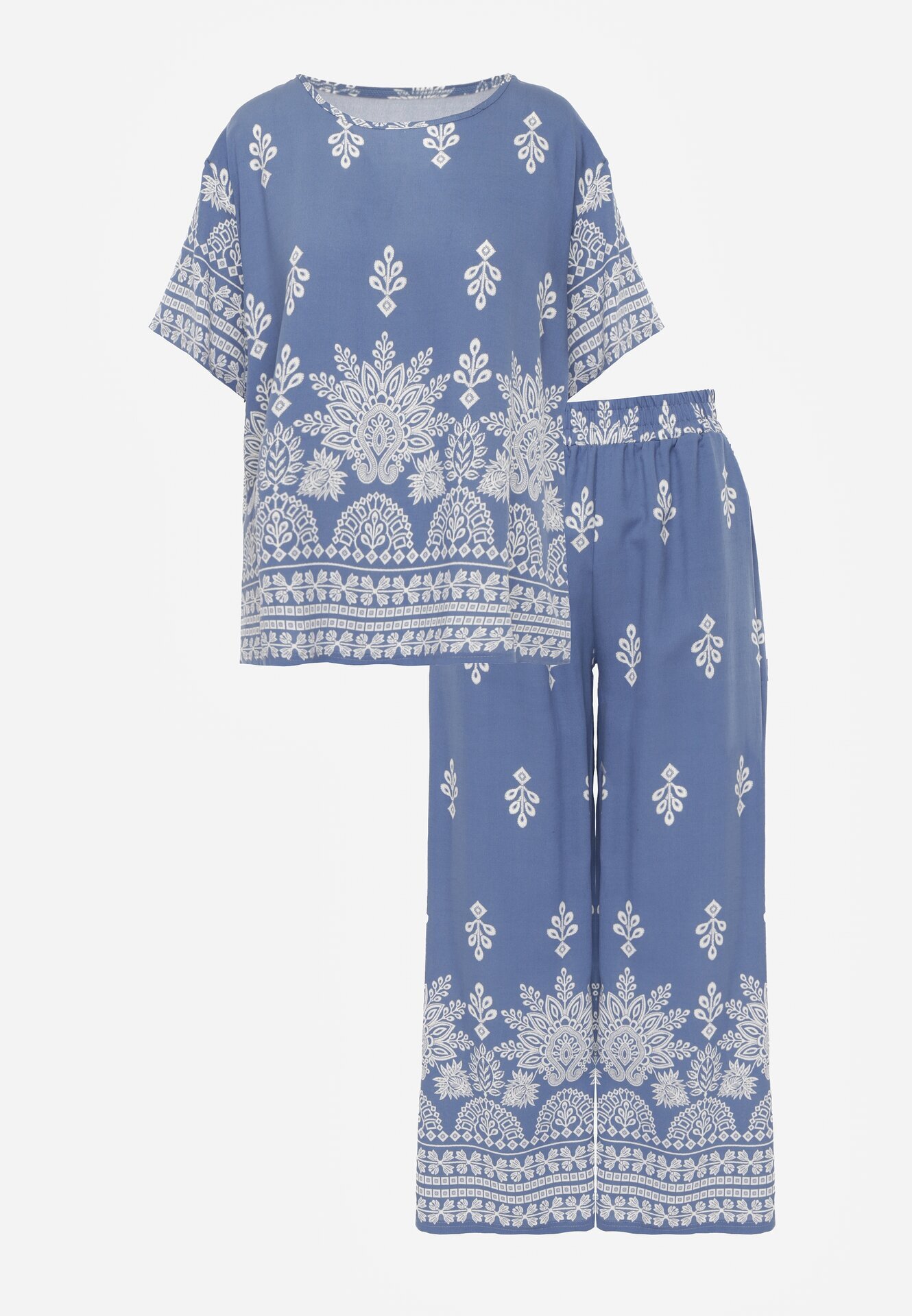 j&x Set din viscoză cu pantaloni largi și bluză lejeră cu imprimeu paisley Thela Albastru