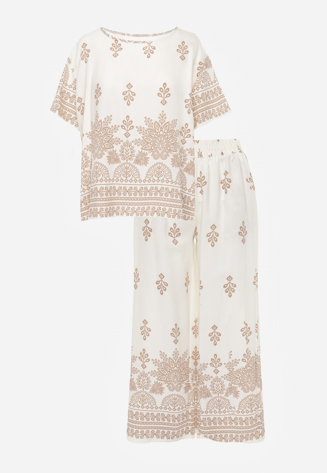 j&x Set din viscoză cu pantaloni largi și bluză lejeră cu imprimeu paisley Thela Bej