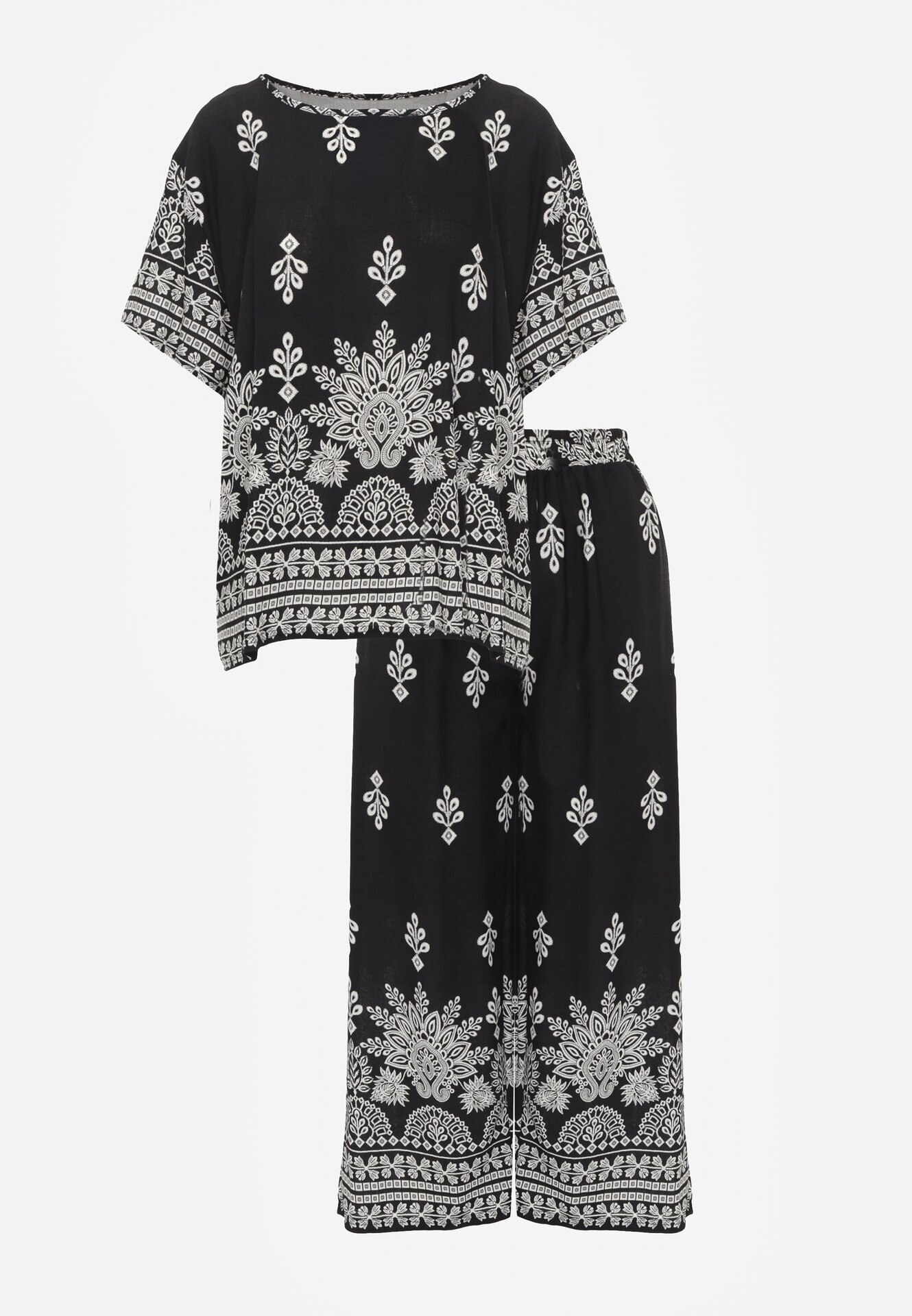 j&x Set din viscoză cu pantaloni largi și bluză lejeră cu imprimeu paisley Thela Negru