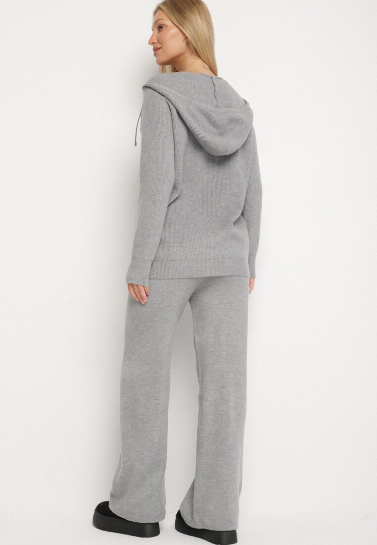 j&x Set Gri închis Din tricot Cu lână Bluză cu glugă și Pantaloni largi Otisela