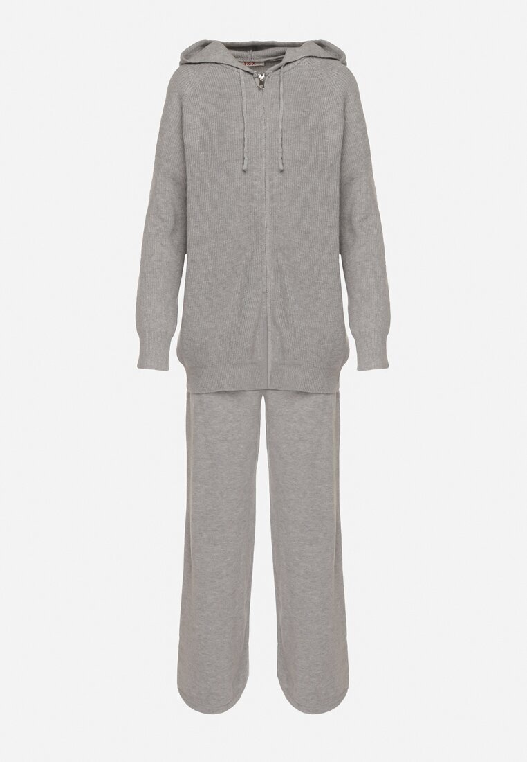 j&x Set Gri închis Din tricot Cu lână Bluză cu glugă și Pantaloni largi Otisela