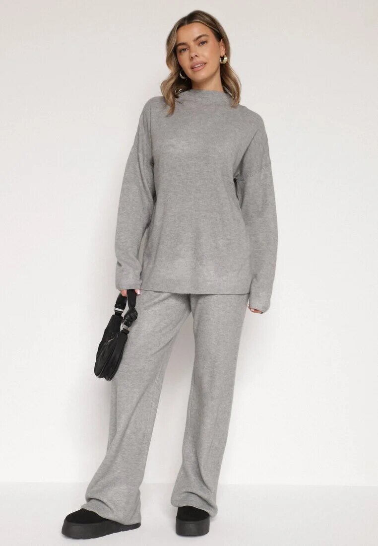 j&x Set Gri închis Tricotat Cu lână Pantaloni și Pulover Tesira