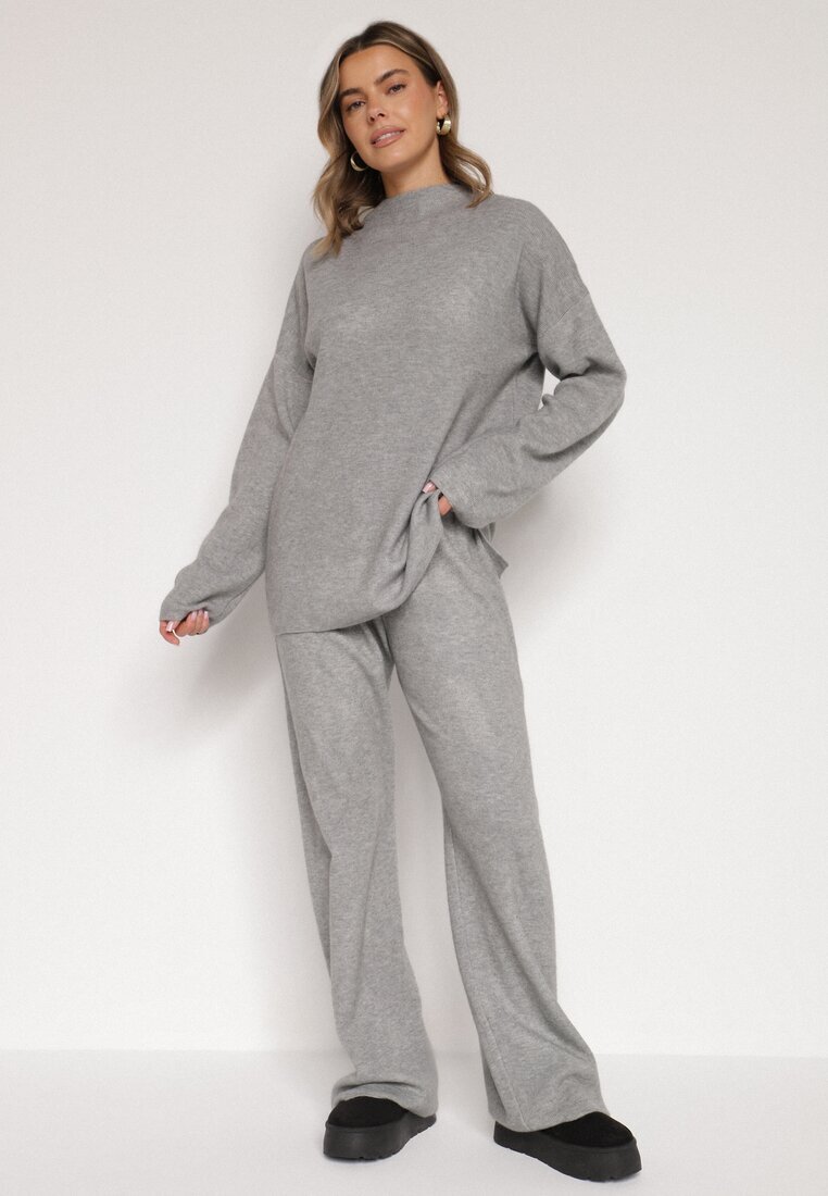 j&x Set Gri închis Tricotat Cu lână Pantaloni și Pulover Tesira