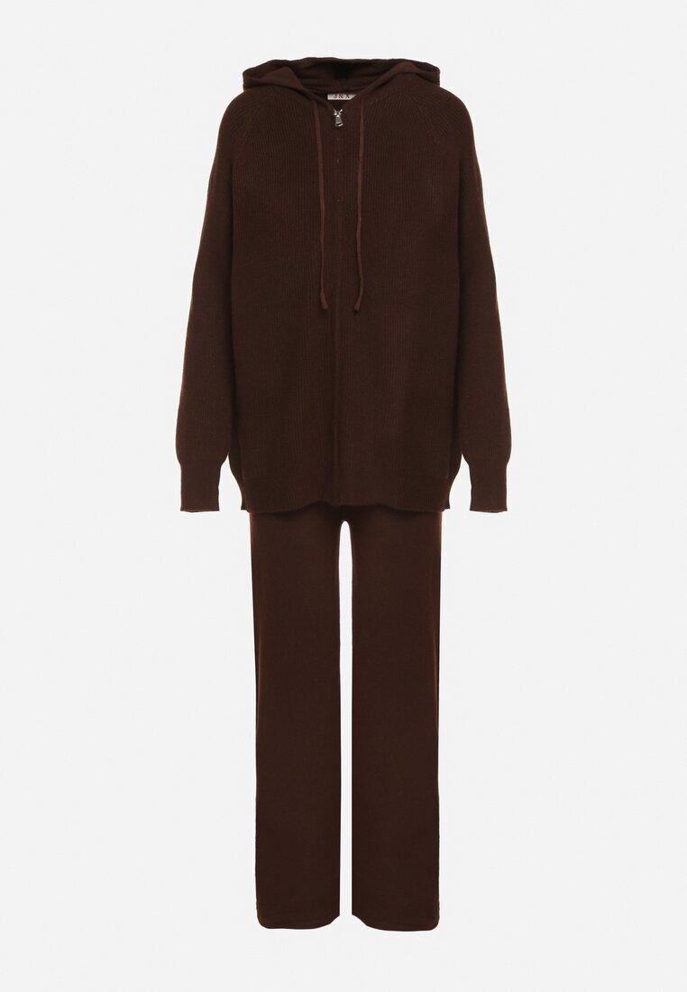j&x Set Maro cu Lână și Bumbac Pantaloni Largi și Bluză cu Fermoar și Glugă Reikania