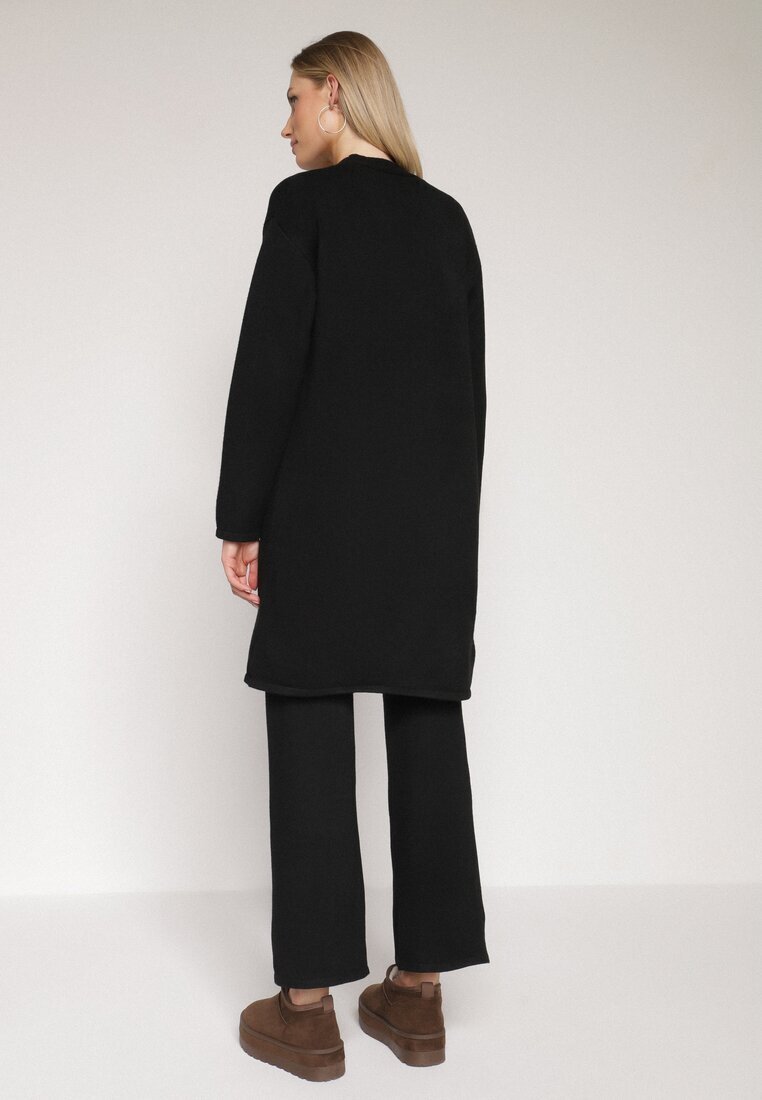 j&x Set Negru din Tricot cu Lână Pantaloni Cardigan și Vestă cu Nasturi Meviseffa