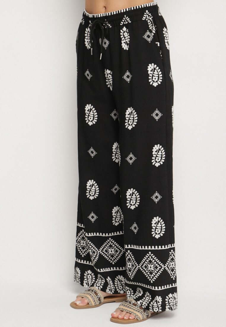 j&x Set Negru în Stil Rustic Bluză Lejeră și Pantaloni din Viscoză Emilaris