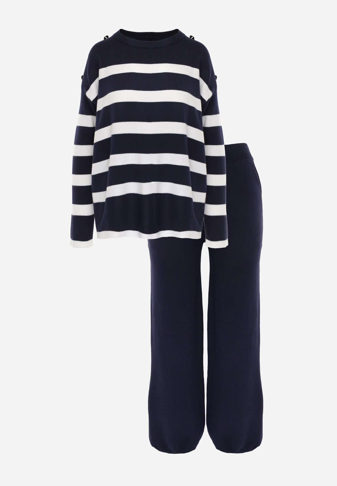 j&x Set tricot cu bumbac pulover în dungi cu nasturi decorativi și pantaloni Tiuves Bleumarin