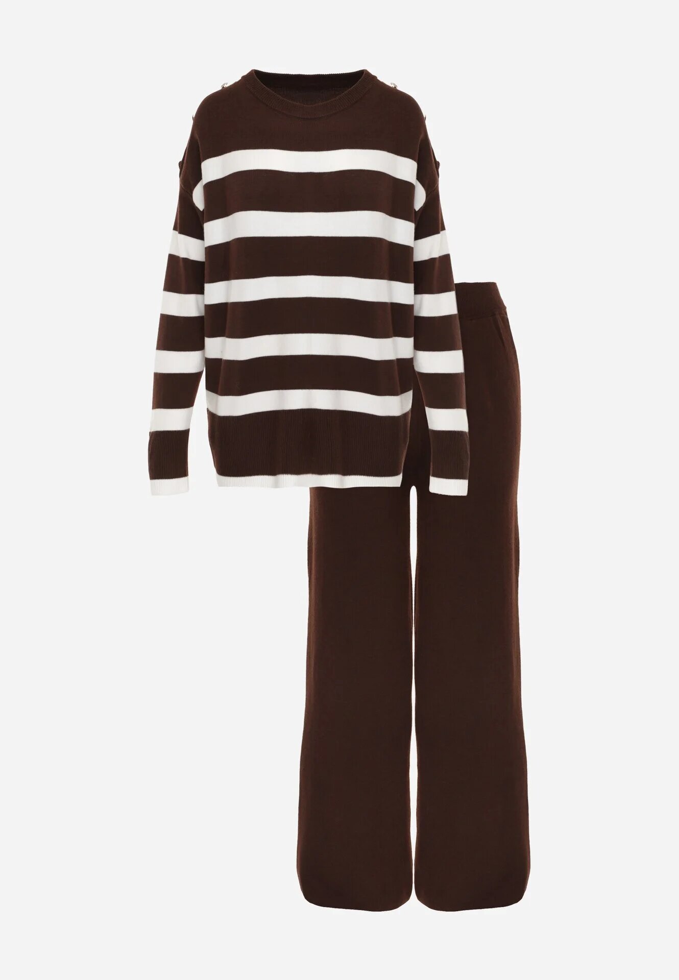 j&x Set tricot cu bumbac pulover în dungi cu nasturi decorativi și pantaloni Tiuves Maro