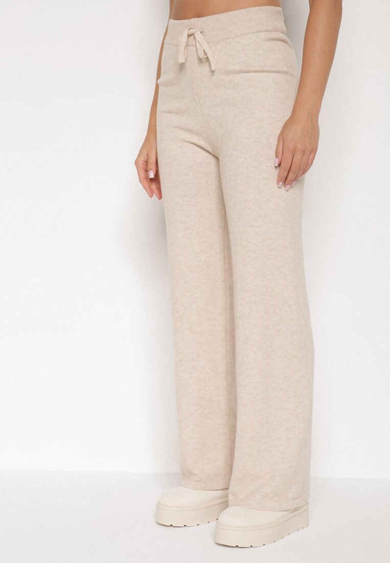 j&x Set tricotat Bej cu bumbac și lână Pulover lung și Pantaloni largi Reinesa