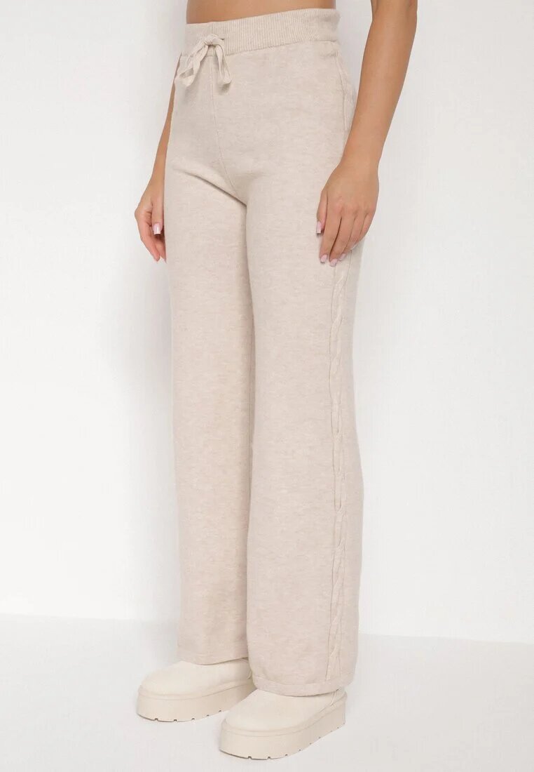 j&x Set tricotat bej deschis cu bumbac și lână pantaloni și pulover cu torsade Errela