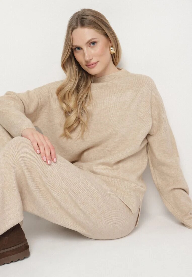 j&x Set tricotat bej deschis cu lână pantaloni și pulover Tesira