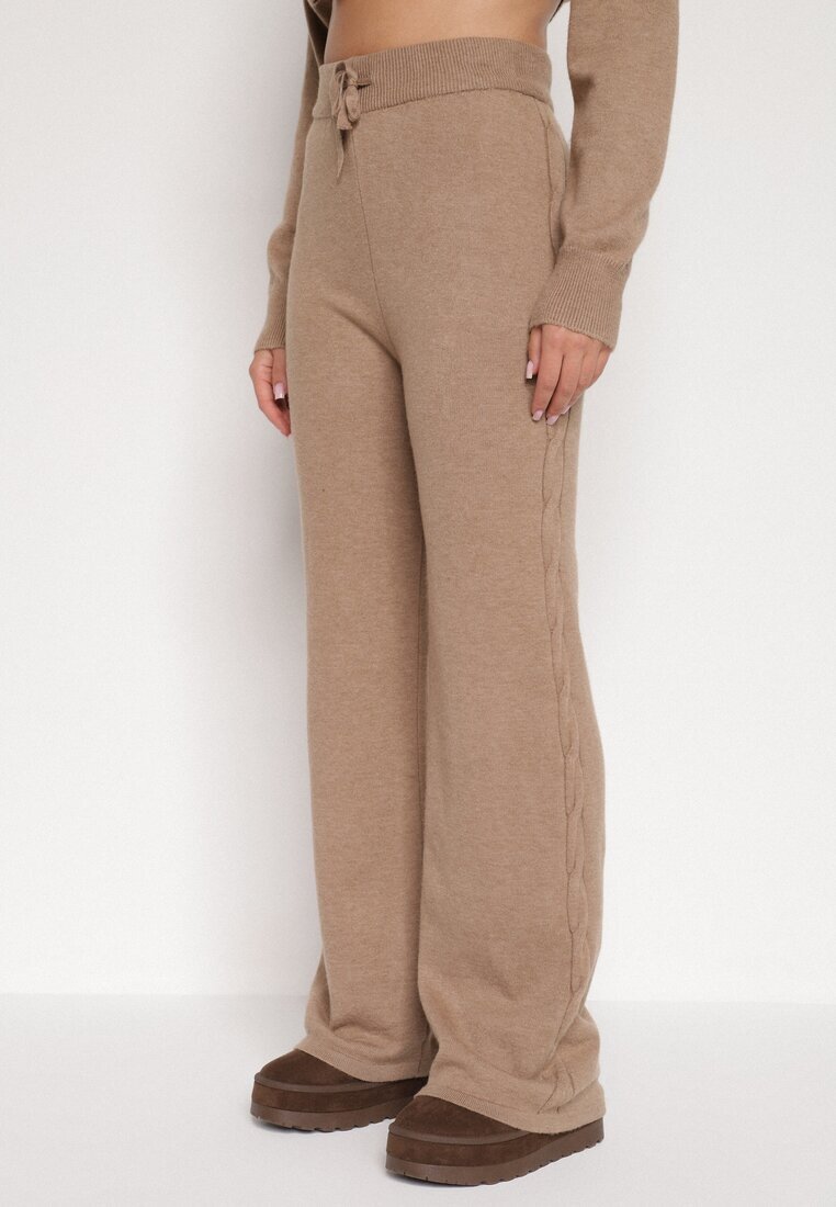 j&x Set Tricotat Bej închis cu bumbac și lână Pantaloni și Pulover împletit Errela