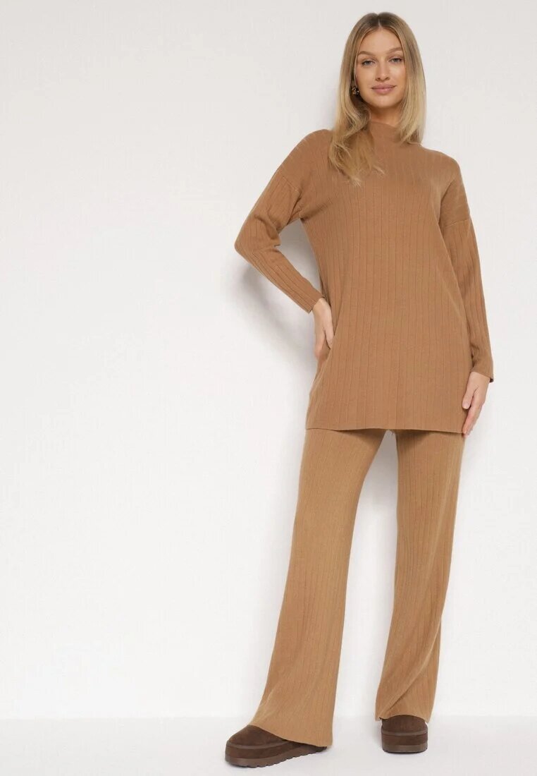 j&x Set tricotat Maro Striat cu bumbac Pulover cu semiguler și Pantaloni Elweda
