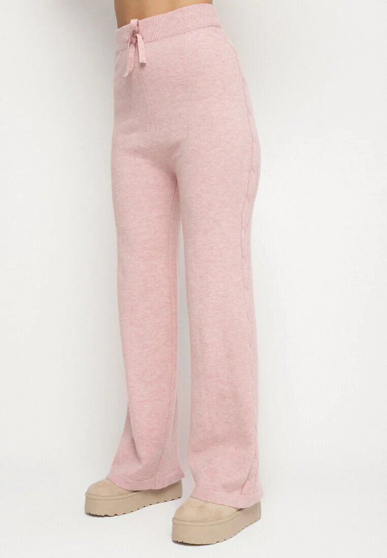 j&x Set tricotat roz deschis cu Lână și Bumbac Pulover cu Model în Relief și Pantaloni Otivra