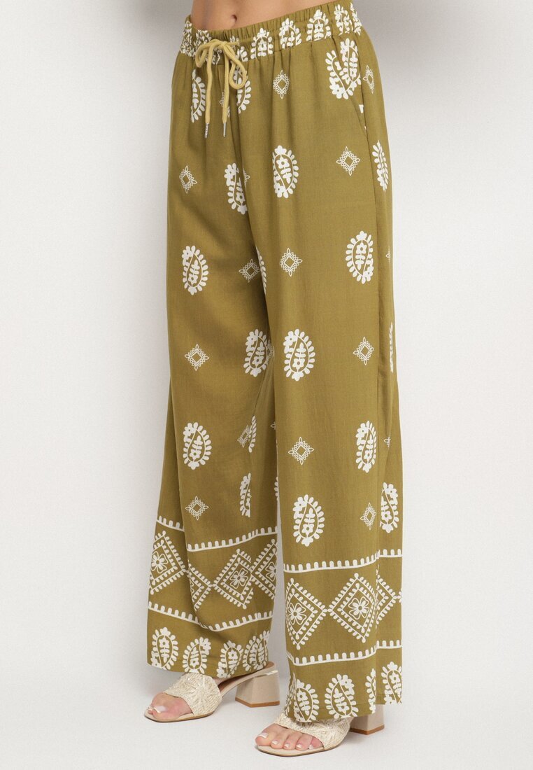 j&x Set Verde închis în Stil Rustic Bluză Lejeră și Pantaloni cu Vâscoză Emilaris