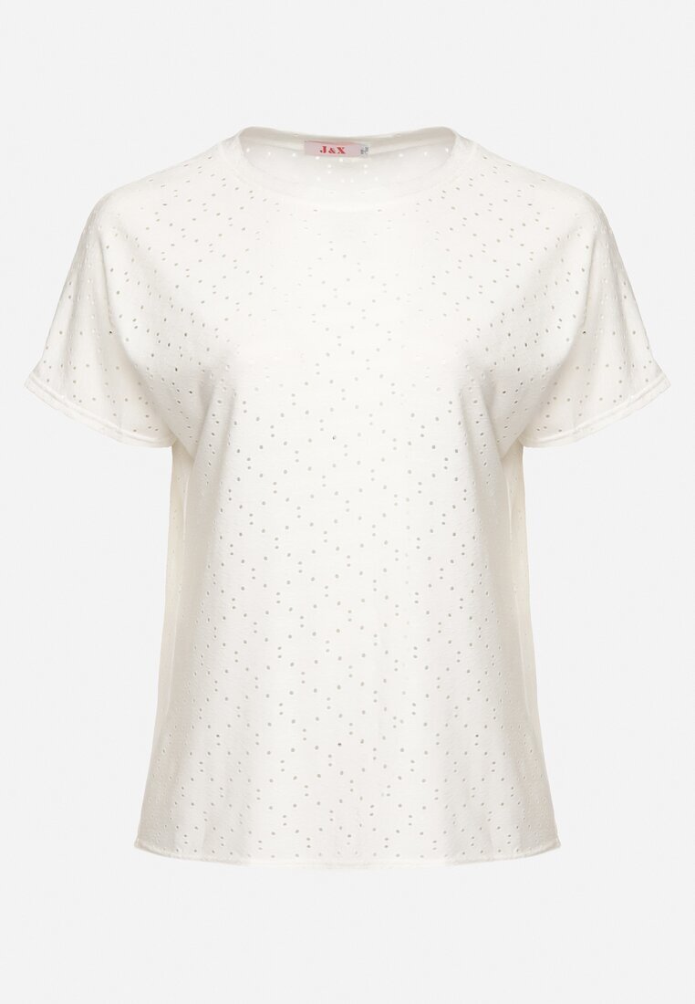 j&x Tricou Alb cu Bumbac și Model Ajourat Puzira
