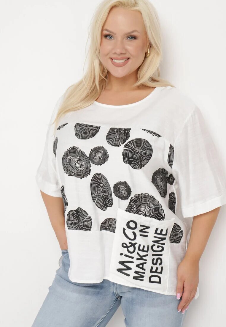 j&x Tricou alb din bumbac cu imprimeu și buzunar Lovelina
