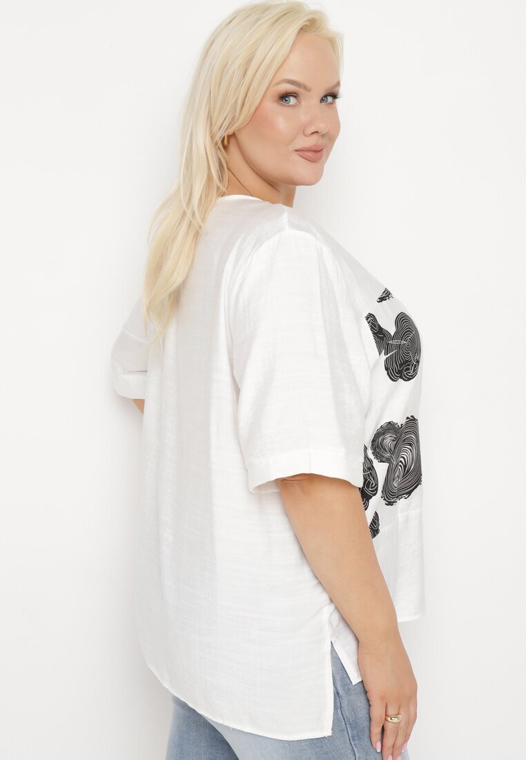 j&x Tricou alb din bumbac cu imprimeu și buzunar Lovelina