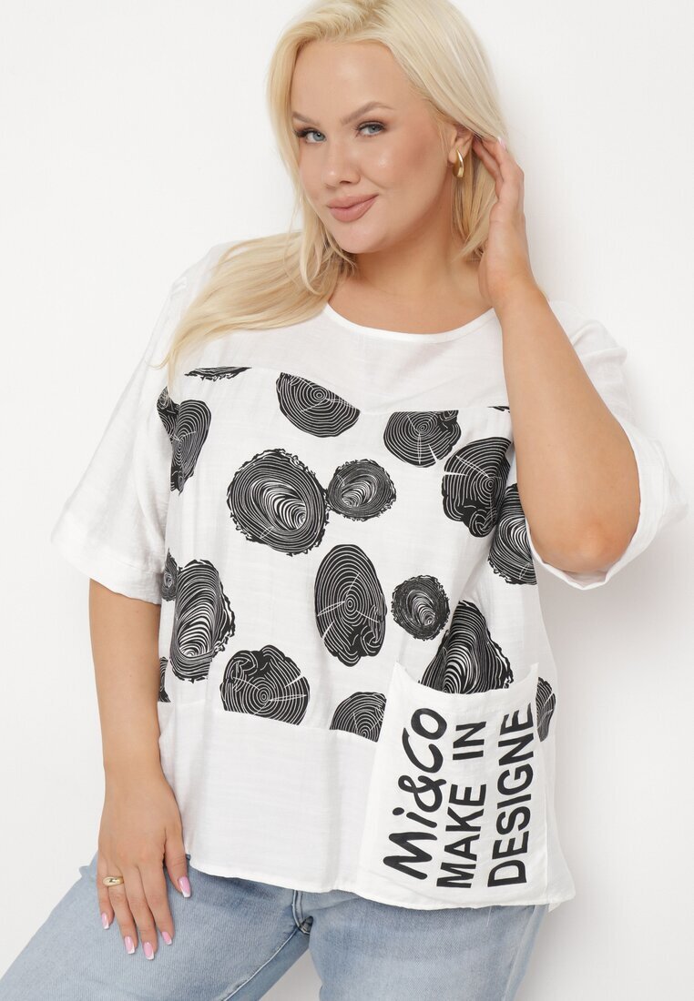 j&x Tricou alb din bumbac cu imprimeu și buzunar Lovelina