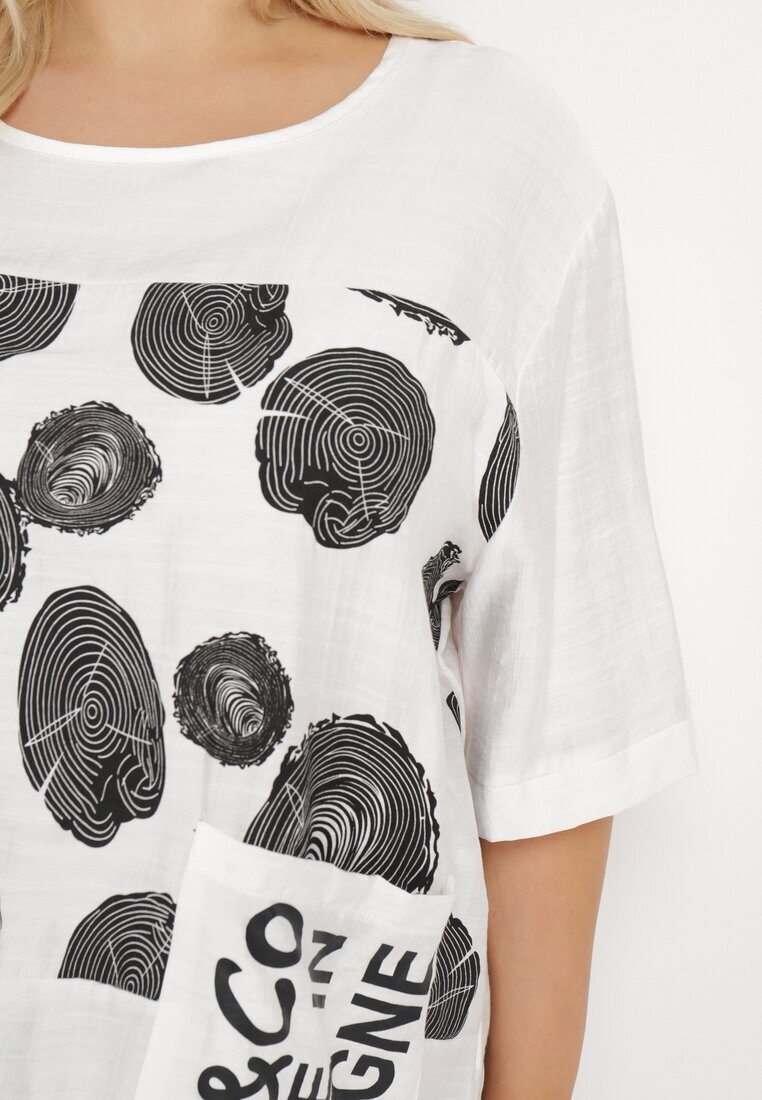 j&x Tricou alb din bumbac cu imprimeu și buzunar Lovelina