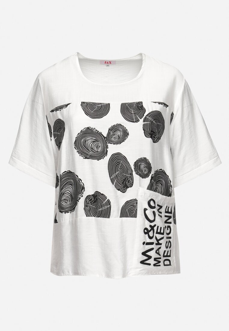 j&x Tricou alb din bumbac cu imprimeu și buzunar Lovelina