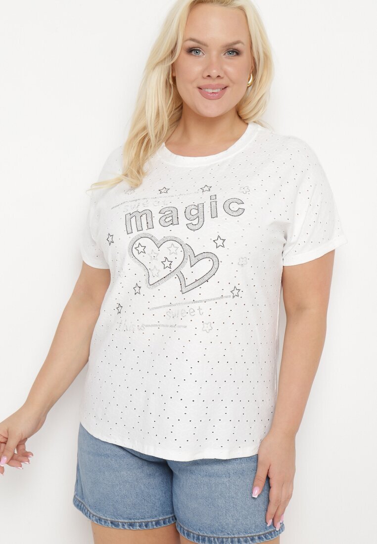 j&x Tricou Alb Perforat cu Zirconii Decorative Cevola
