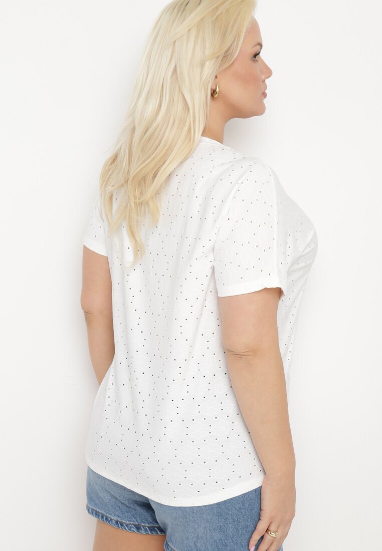 j&x Tricou Alb Perforat cu Zirconii Decorative Cevola
