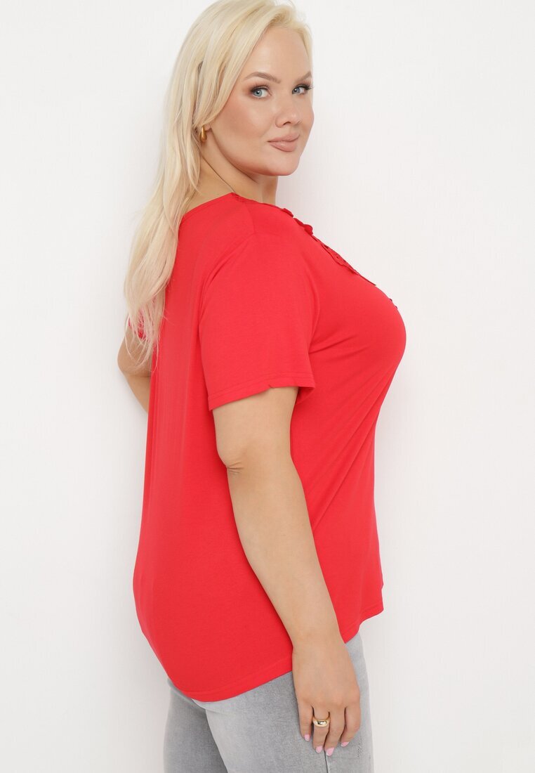 j&x Tricou Roșu Clasic cu Dantelă la Decolteu Fioma