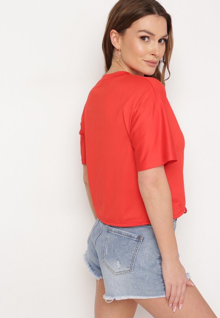 j&x Tricou Roșu Cu șnur la bază cu zirconii și imprimeu Moasstra