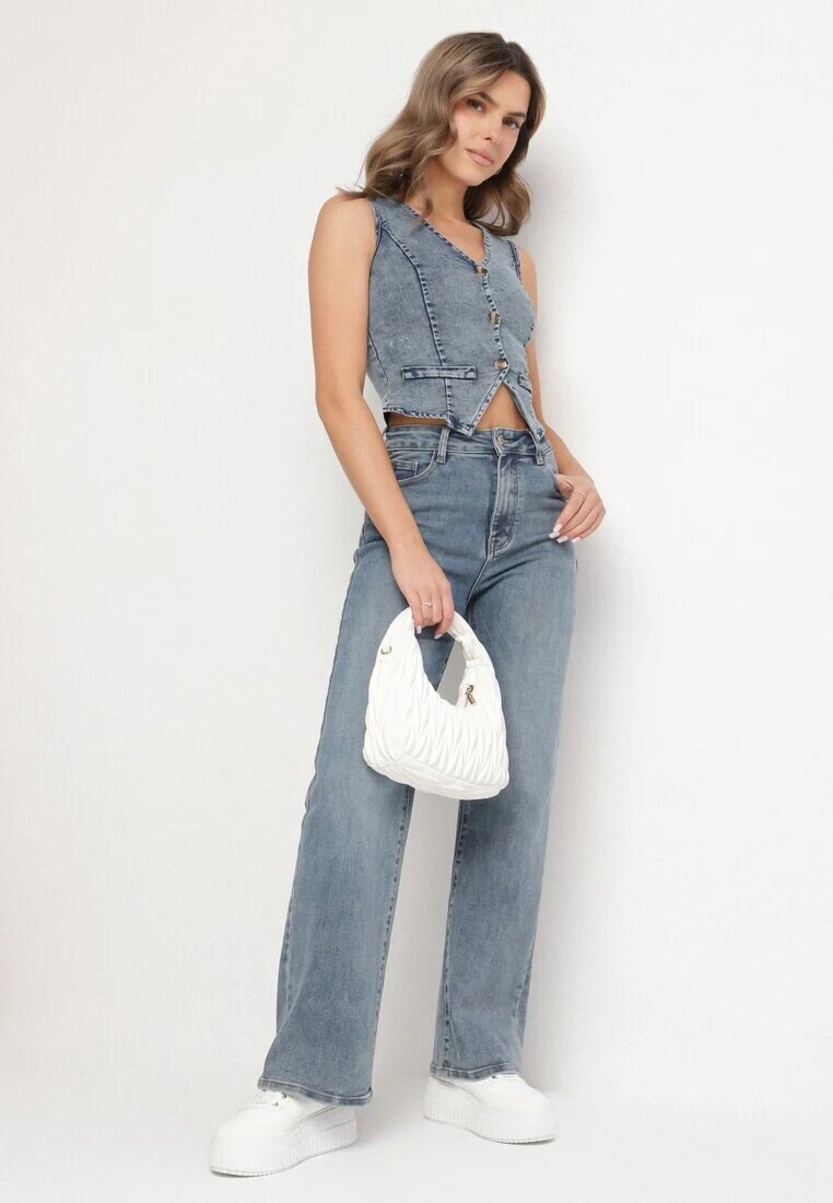 j&x Vestă Albastră din denim cu bumbac și imitație de buzunare Maitera