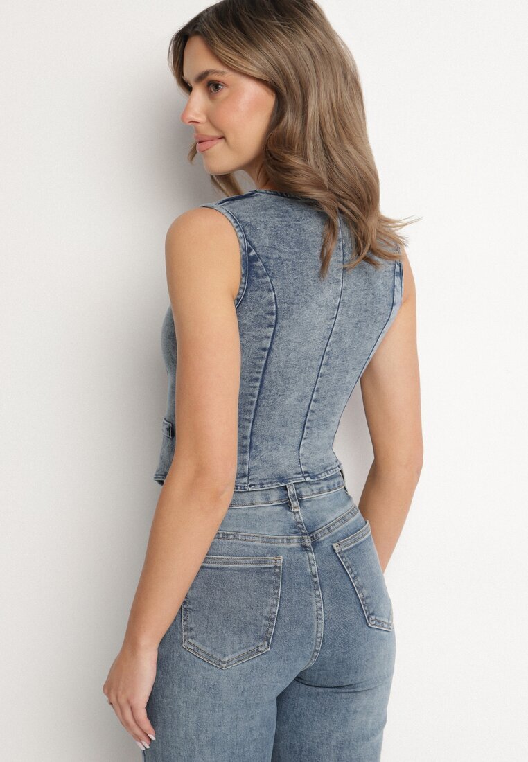 j&x Vestă Albastră din denim cu bumbac și imitație de buzunare Maitera
