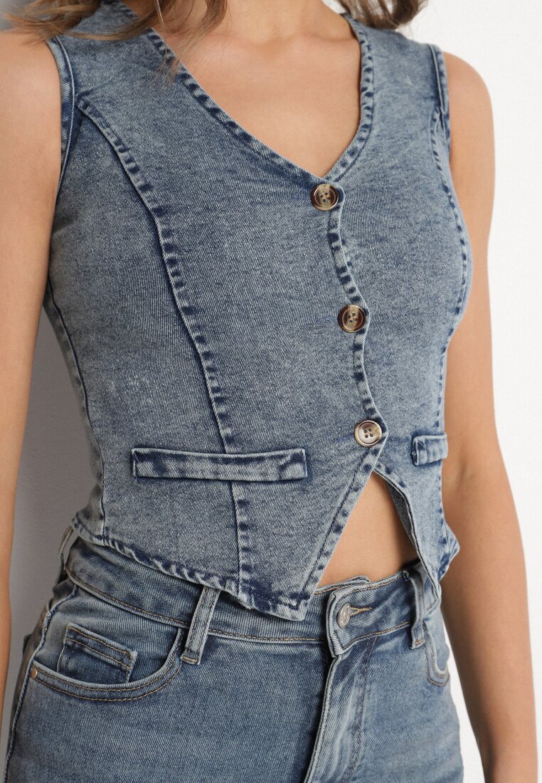 j&x Vestă Albastră din denim cu bumbac și imitație de buzunare Maitera