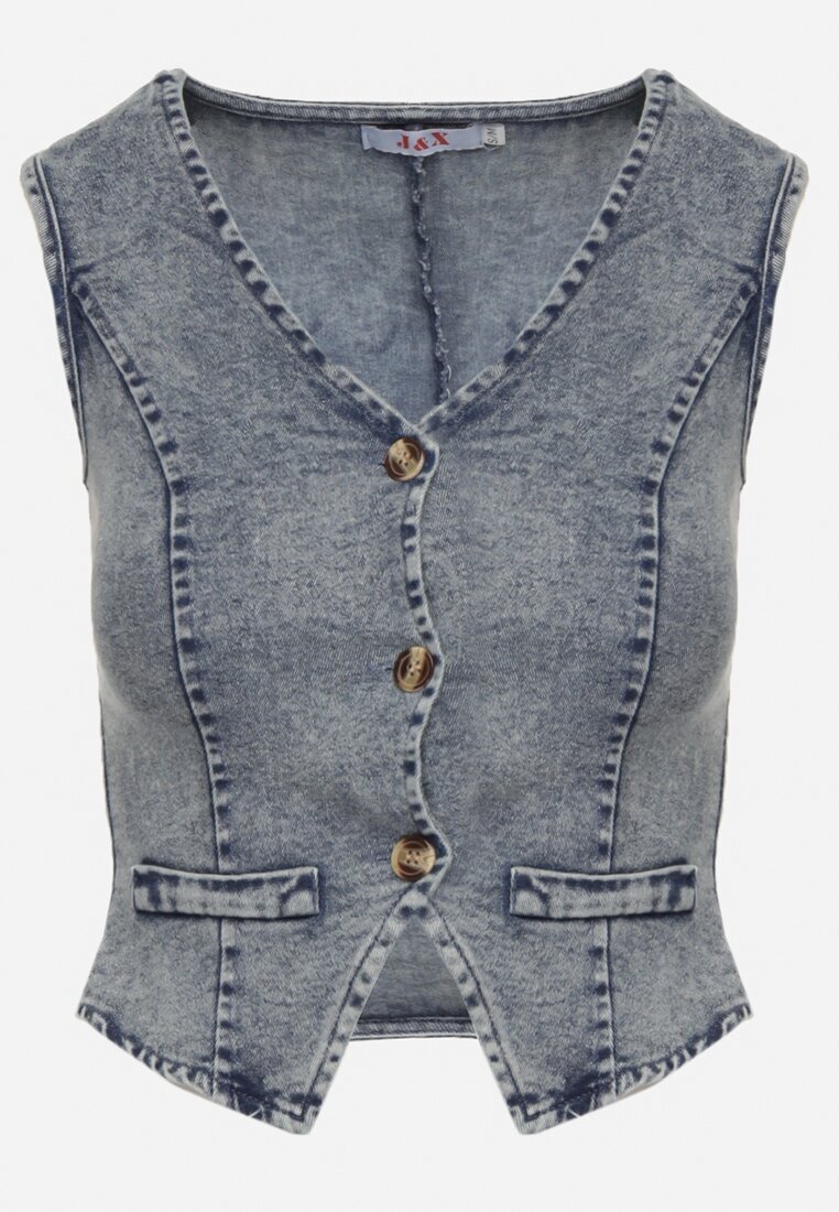 j&x Vestă Albastră din denim cu bumbac și imitație de buzunare Maitera