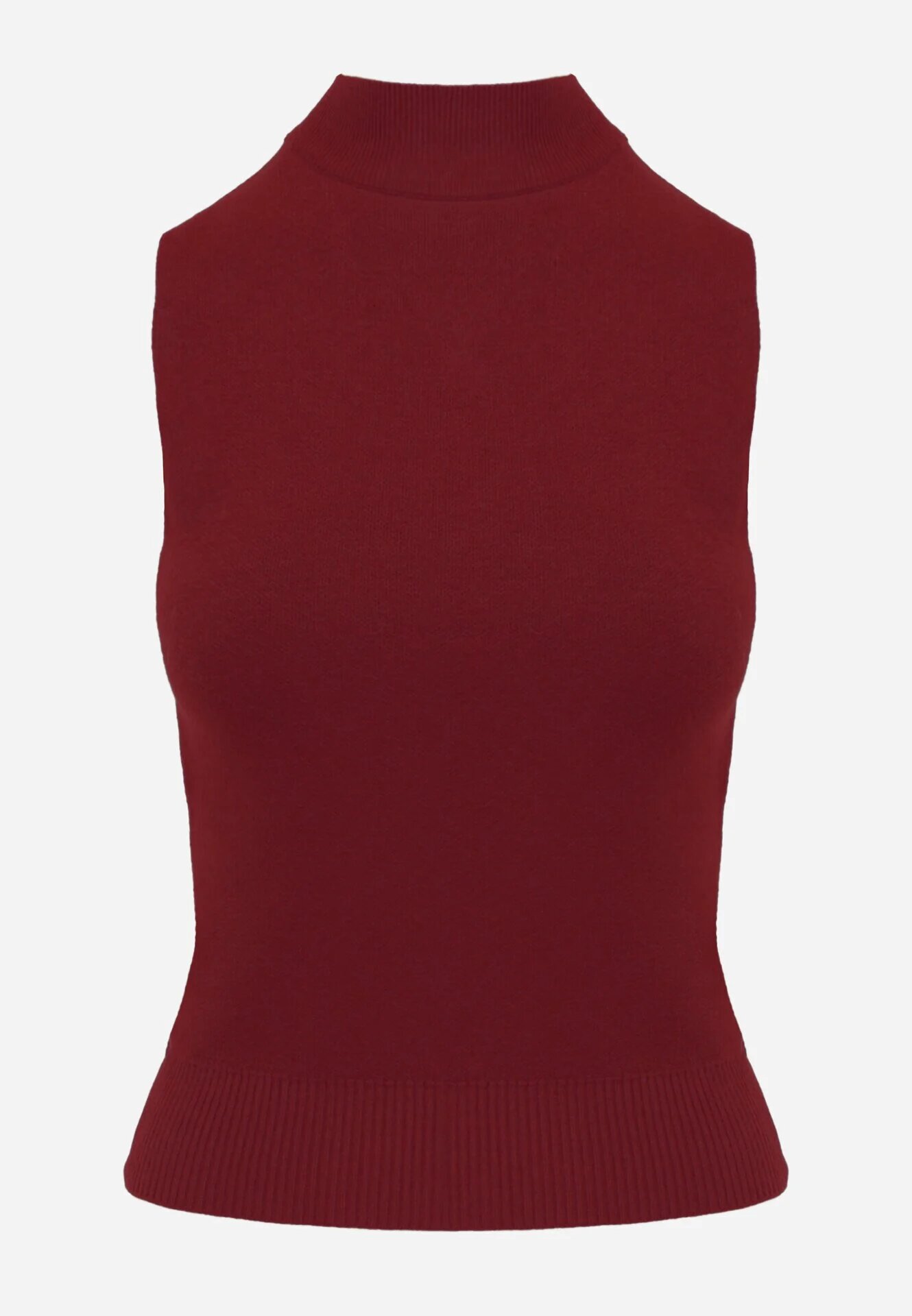 j&x Vestă tricotată casual cu viscoză și cu guler înalt Norabel Bej Bordo