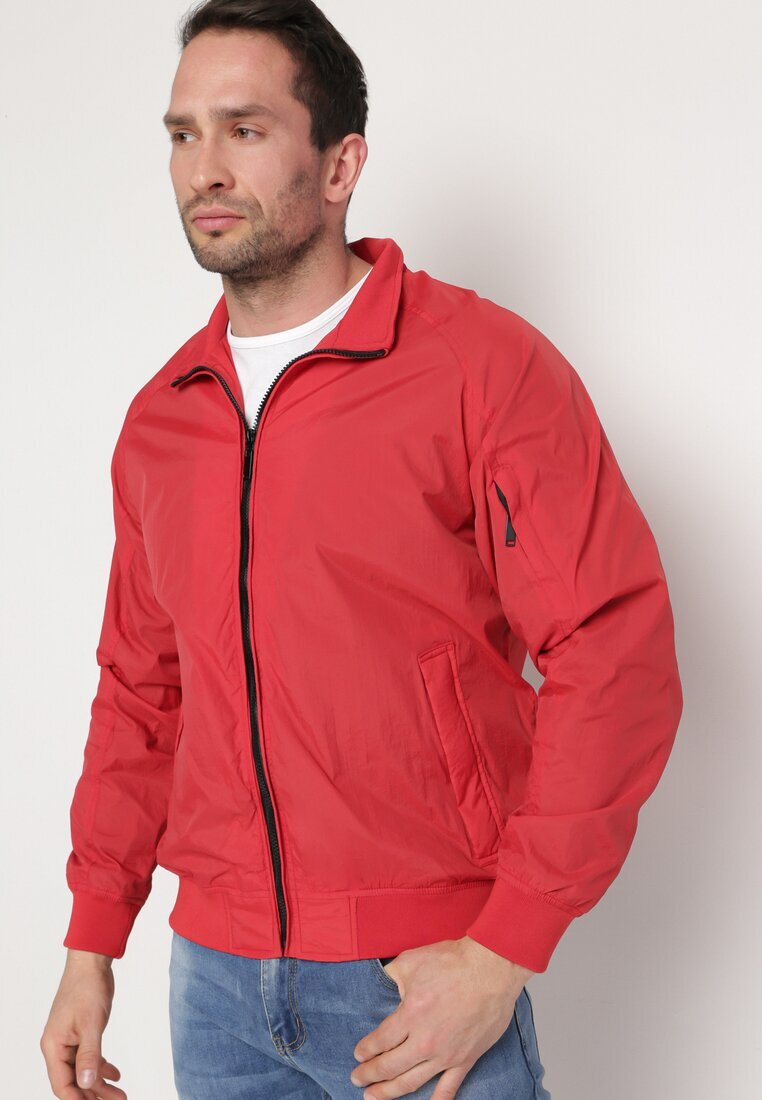  Jachetă Roșie tip windbreaker cu buzunare cu fermoar Nollafa
