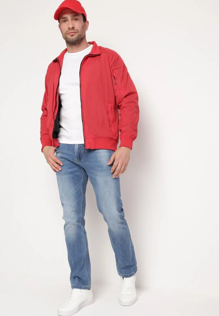  Jachetă Roșie tip windbreaker cu buzunare cu fermoar Nollafa