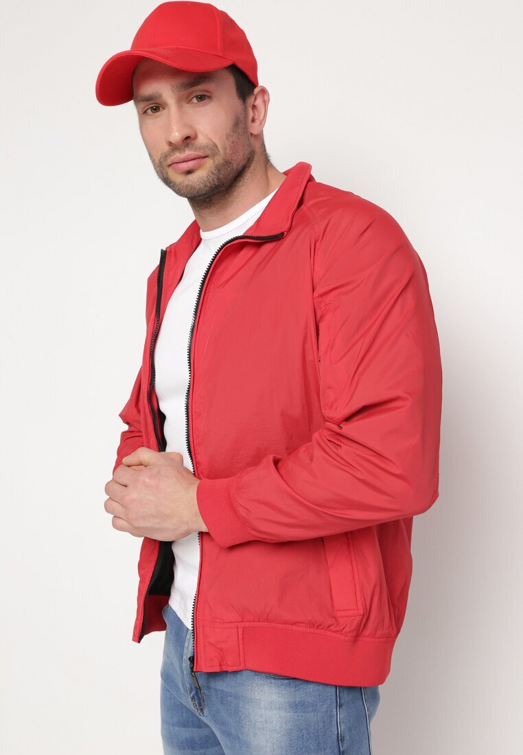  Jachetă Roșie tip windbreaker cu buzunare cu fermoar Nollafa