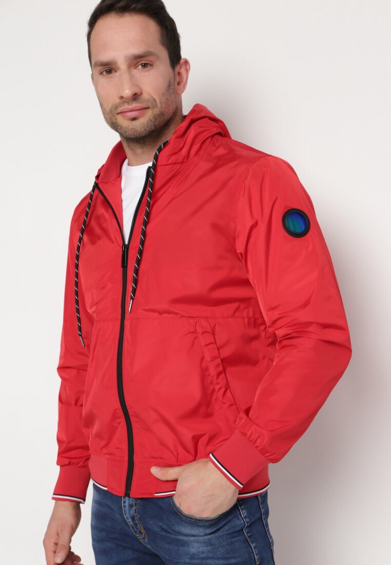  Jachetă Windbreaker Roșie cu Glugă și Buzunare cu fermoar Aridiga