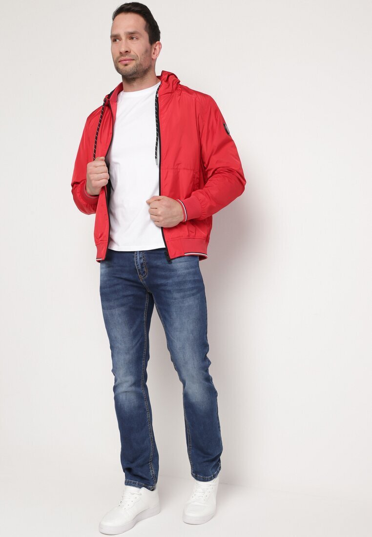  Jachetă Windbreaker Roșie cu Glugă și Buzunare cu fermoar Aridiga