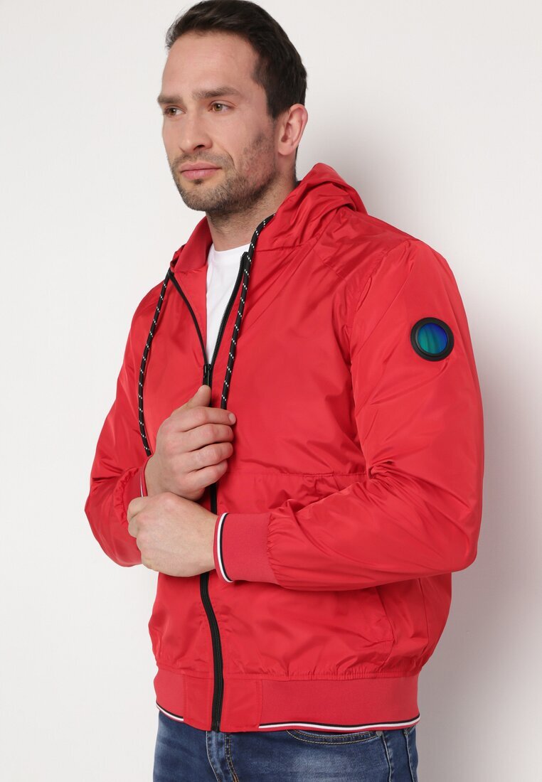  Jachetă Windbreaker Roșie cu Glugă și Buzunare cu fermoar Aridiga