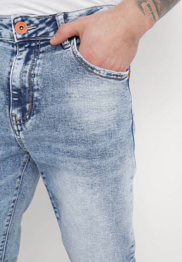  Jeans Albaștri de bumbac cu croială mulată cu rupturi și găuri Agistrea
